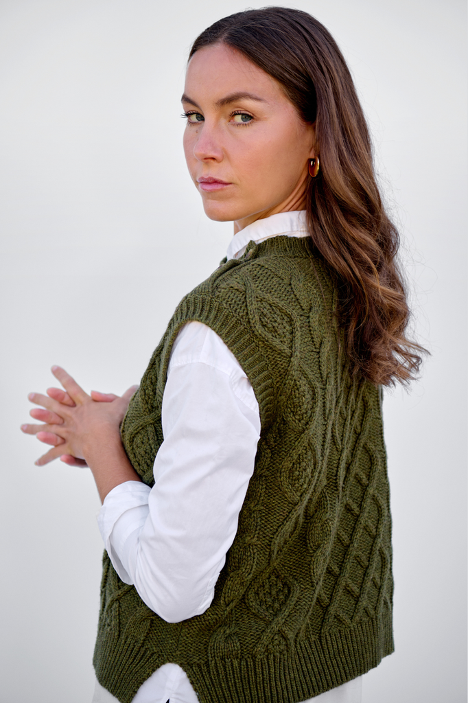 Rural Khaki Cable Button Vest