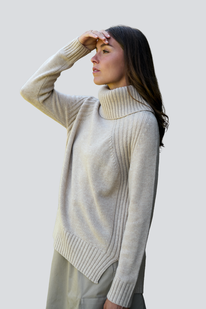 Pale Oat Merino Roll Neck