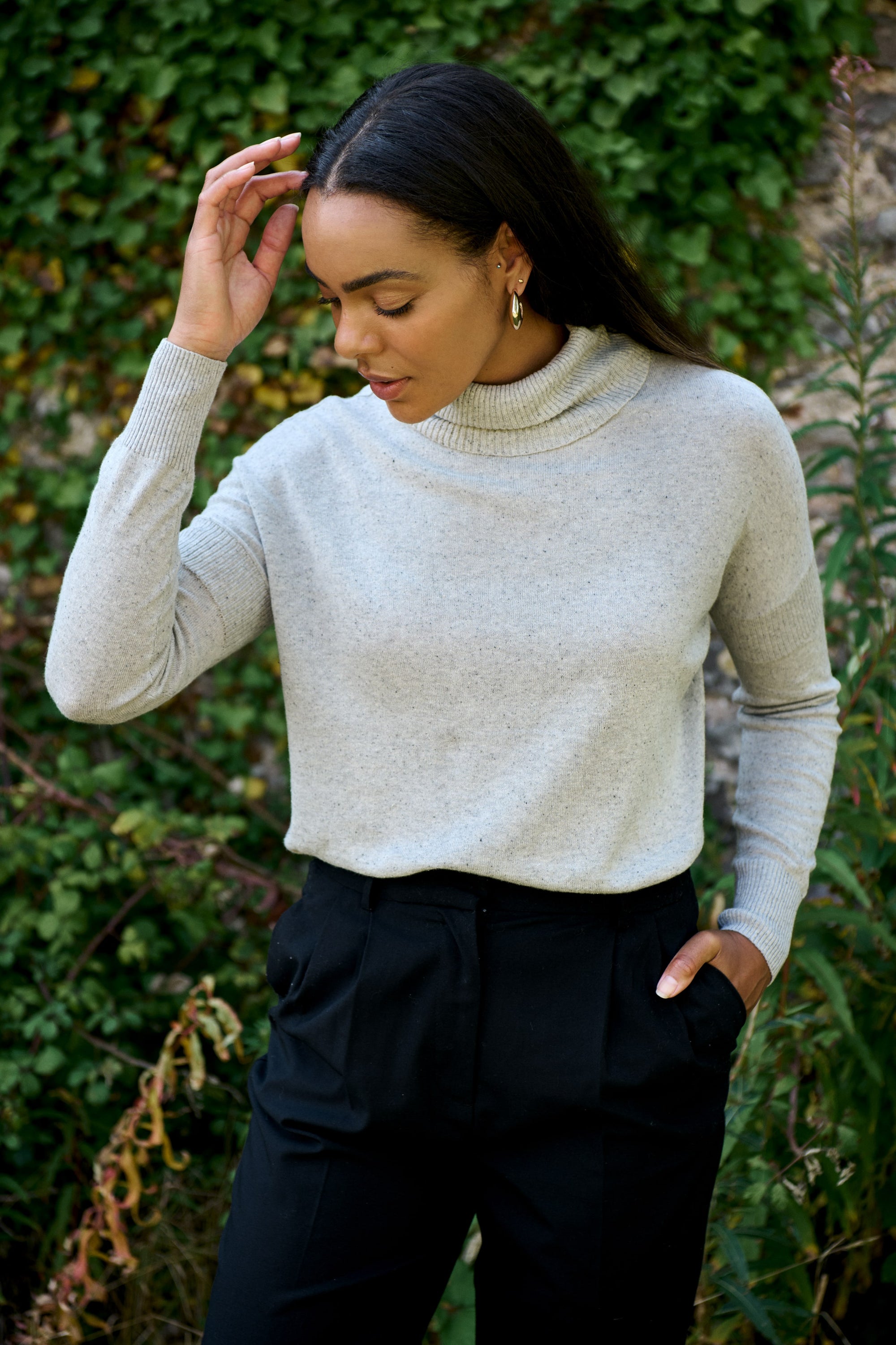 Light Grey Nep Jack Fine Roll neck