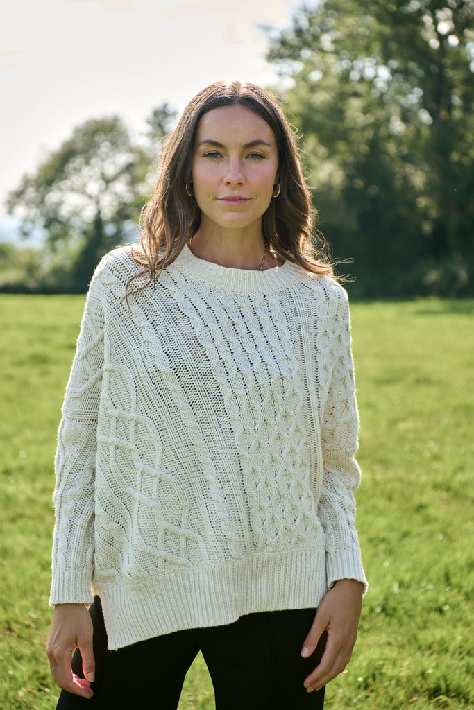 Ivory Patchwork Cable Pullover