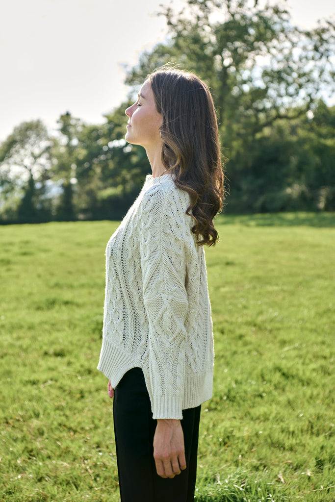 Ivory Patchwork Cable Pullover