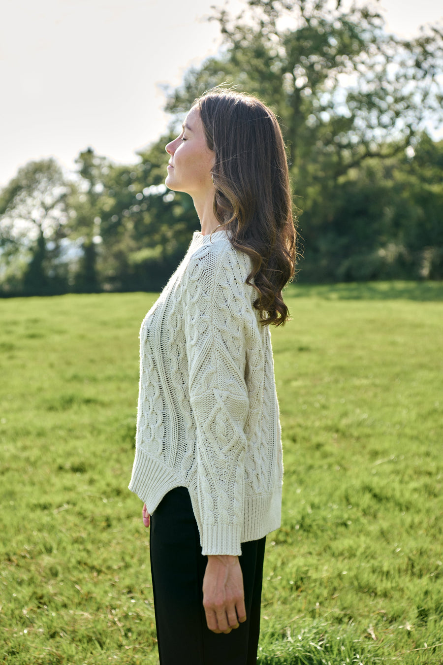 Ivory Patchwork Cable Pullover