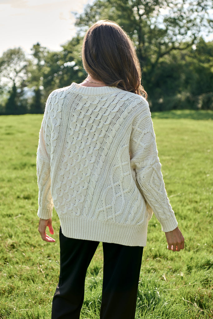 Ivory Patchwork Cable Pullover