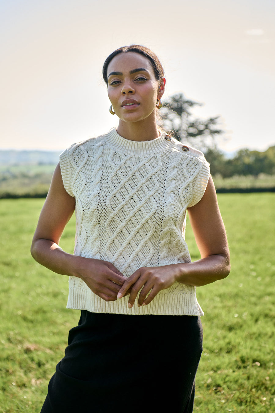 Ivory Cable Button Vest