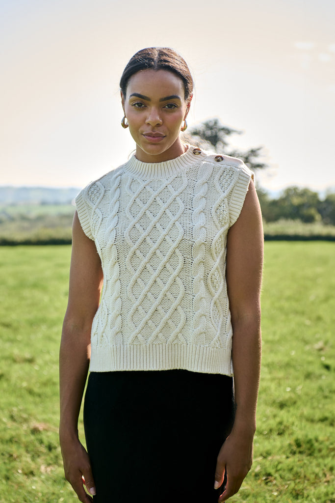 Ivory Cable Button Vest