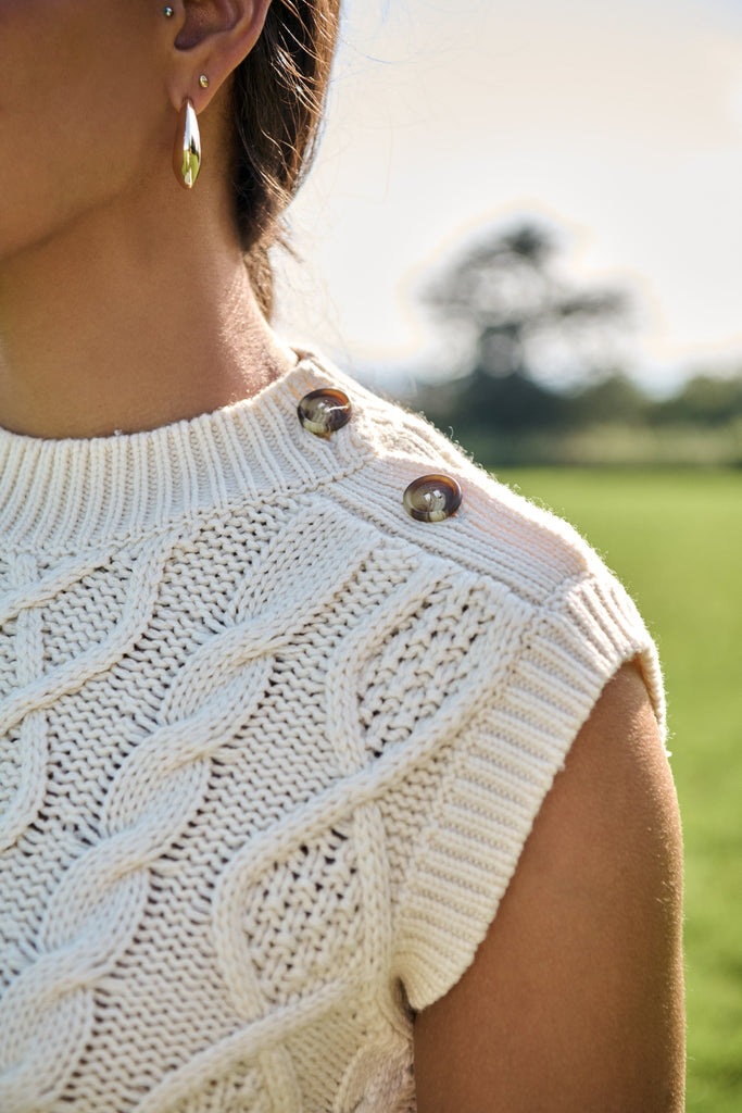 Ivory Cable Button Vest