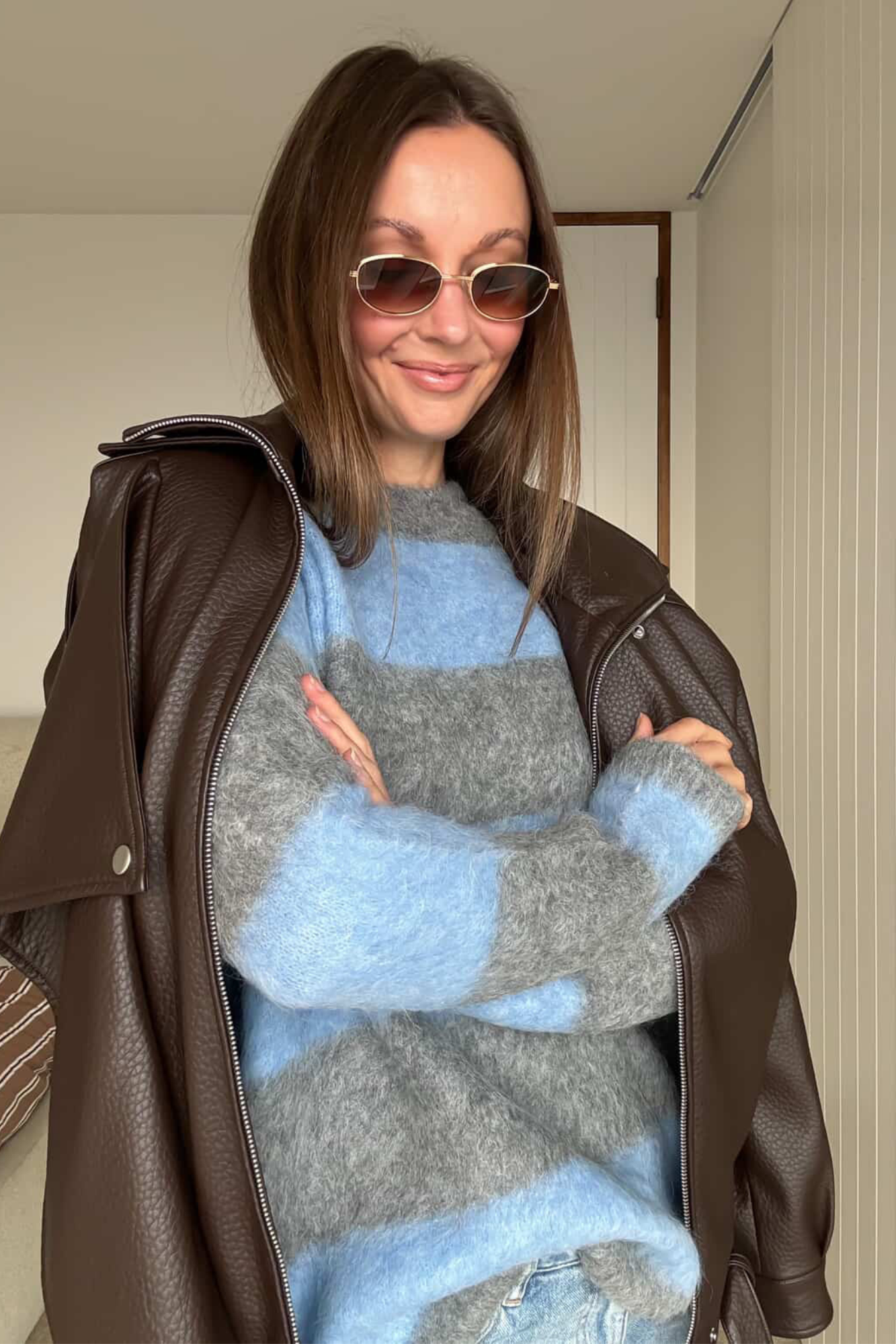 Charcoal/Blue Brushed Oversized pullover
