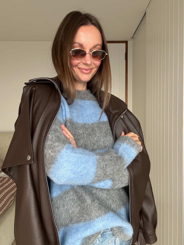 Charcoal/Blue Brushed Oversized pullover