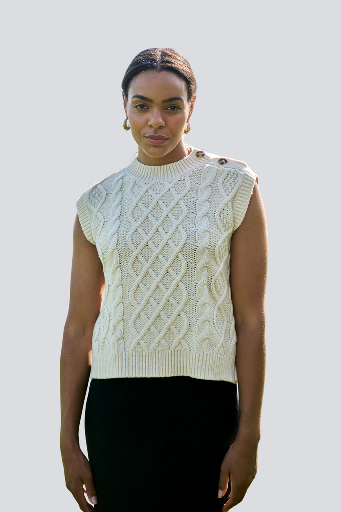 Ivory Cable Button Vest
