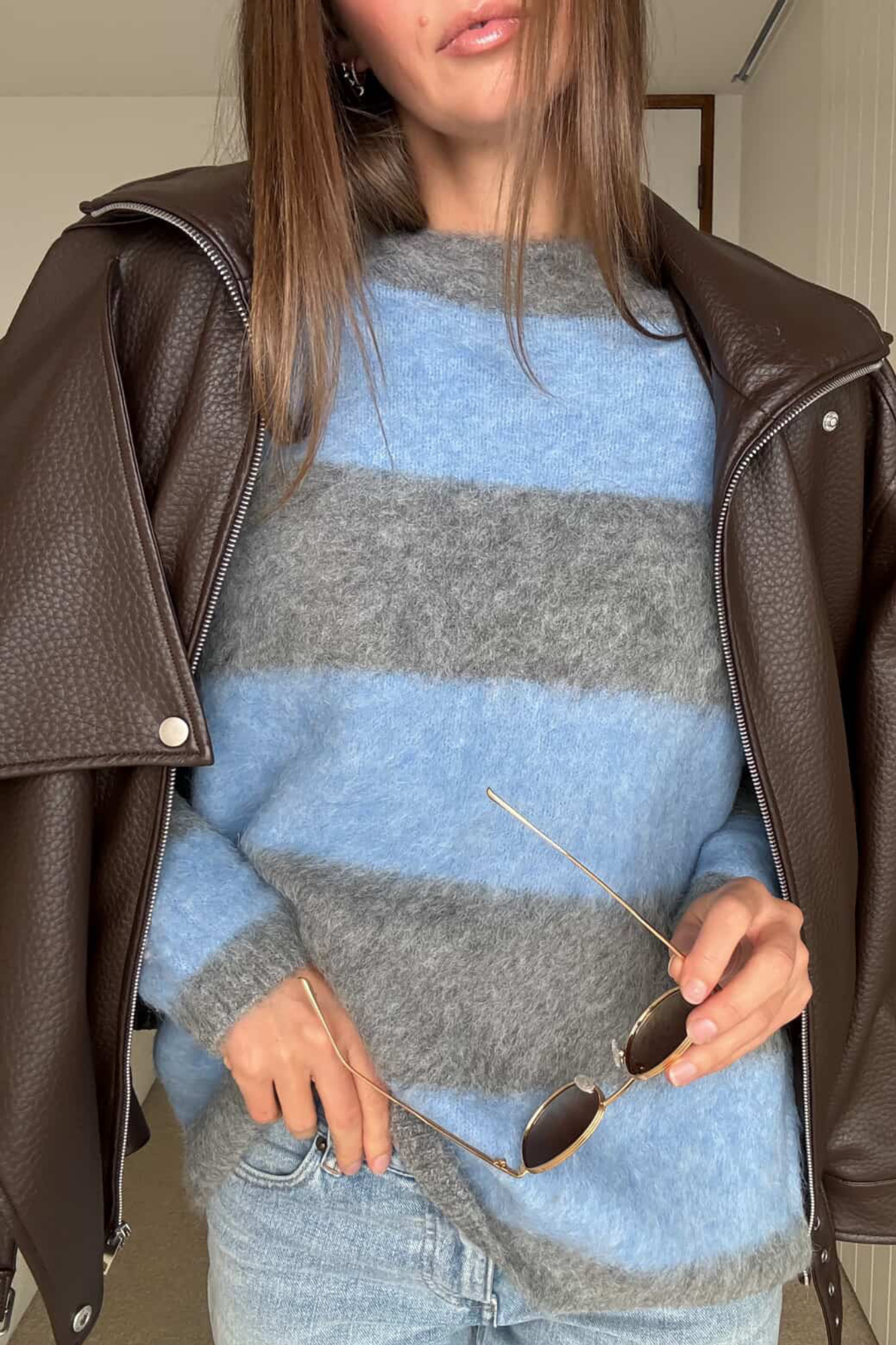 Charcoal/Blue Brushed Oversized pullover