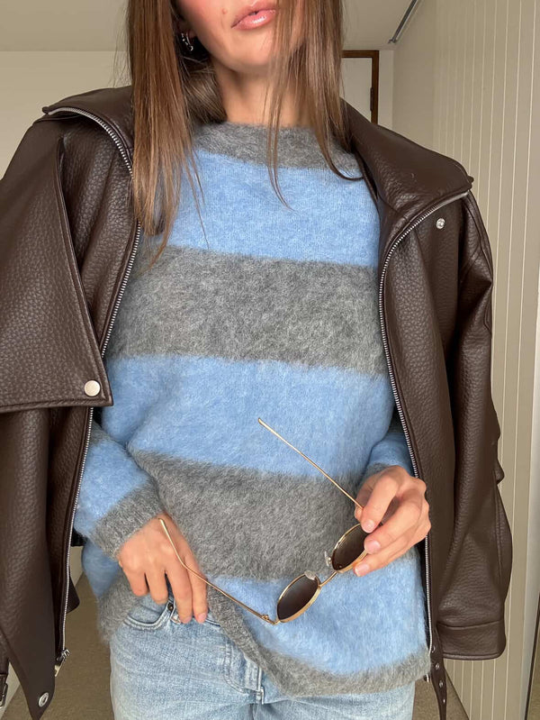 Charcoal/Blue Brushed Oversized pullover
