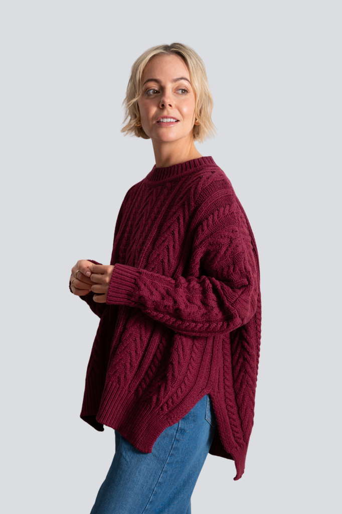 Plum Soft Touch Cable Pullover