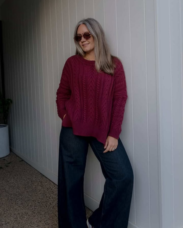 Plum Soft Touch Cable Pullover