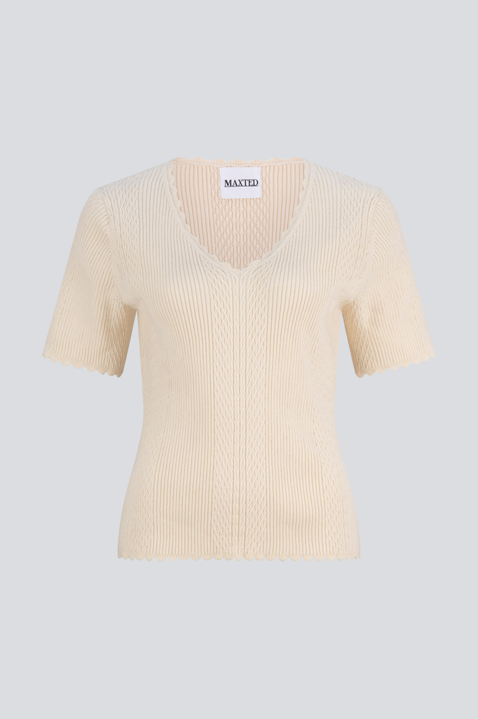 Ivory Scallop Knitted T-Shirt