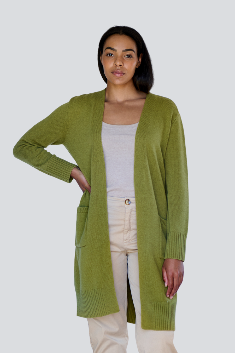 Pistachio Merino Long Line Cardigan