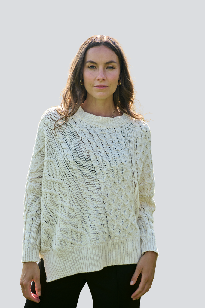 Ivory Patchwork Cable Pullover