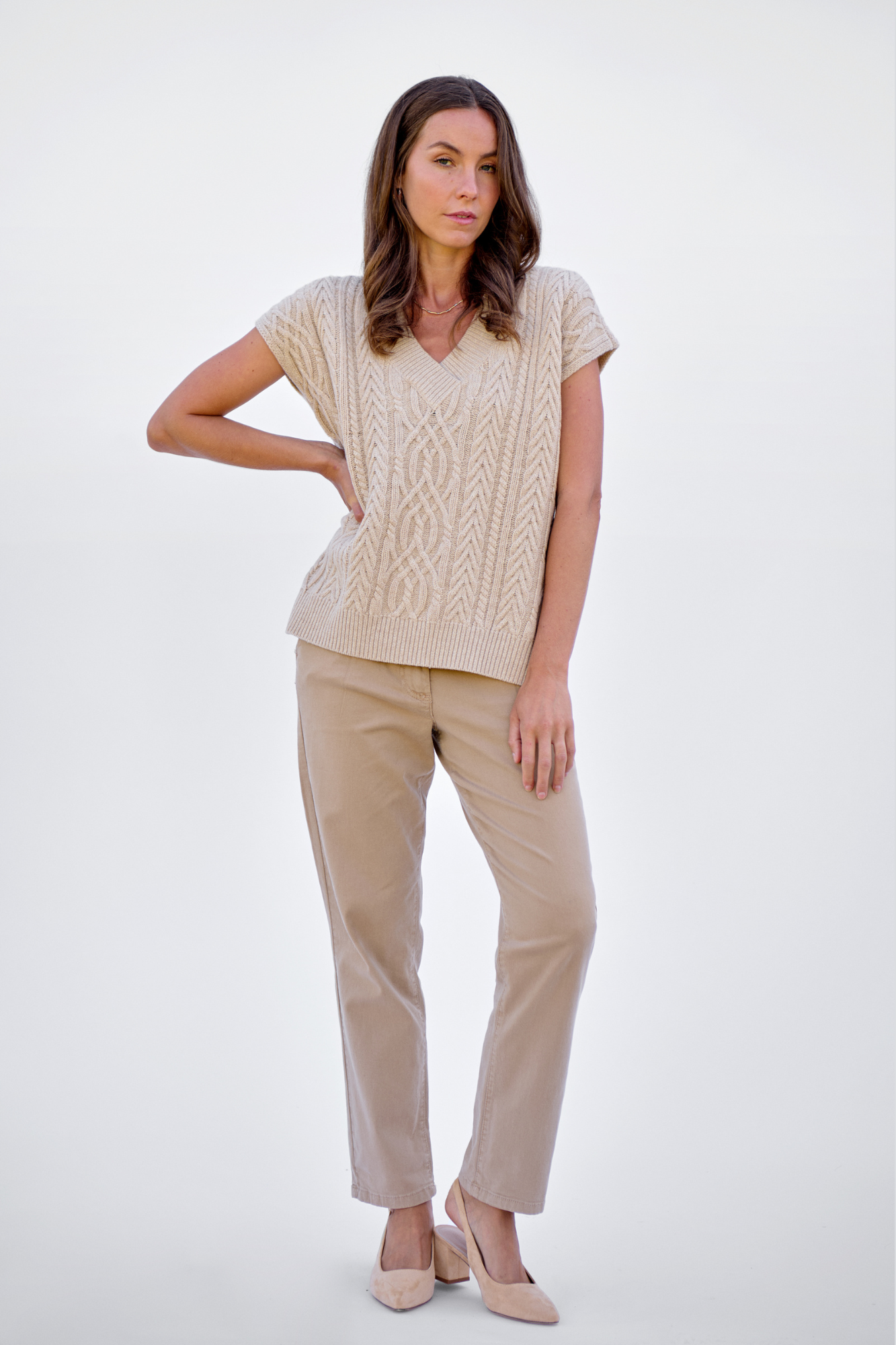 Pale Oat Merino Cable Vest