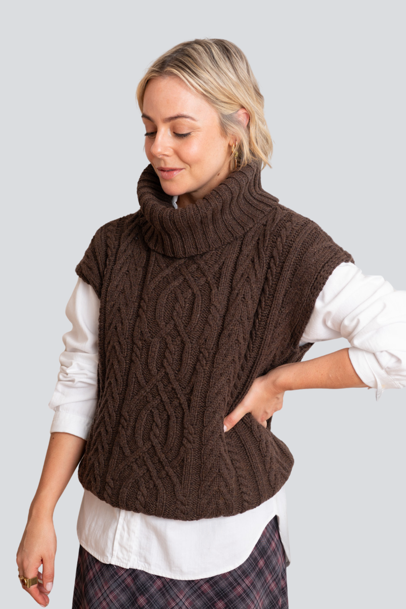 Chocolate Nova Sleeveless Roll Neck