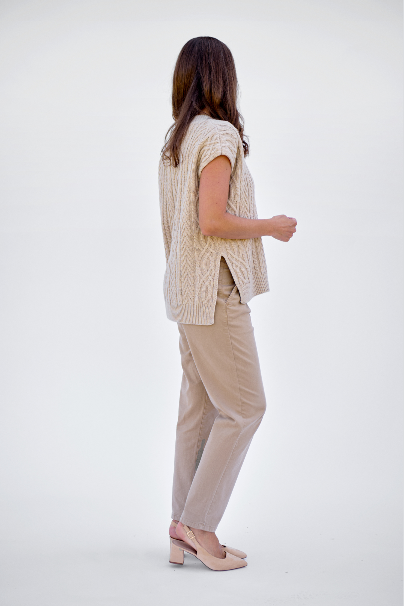 Pale Oat Merino Cable Vest