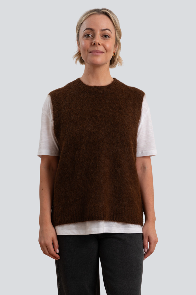Chocolate Brushed Crew Vest