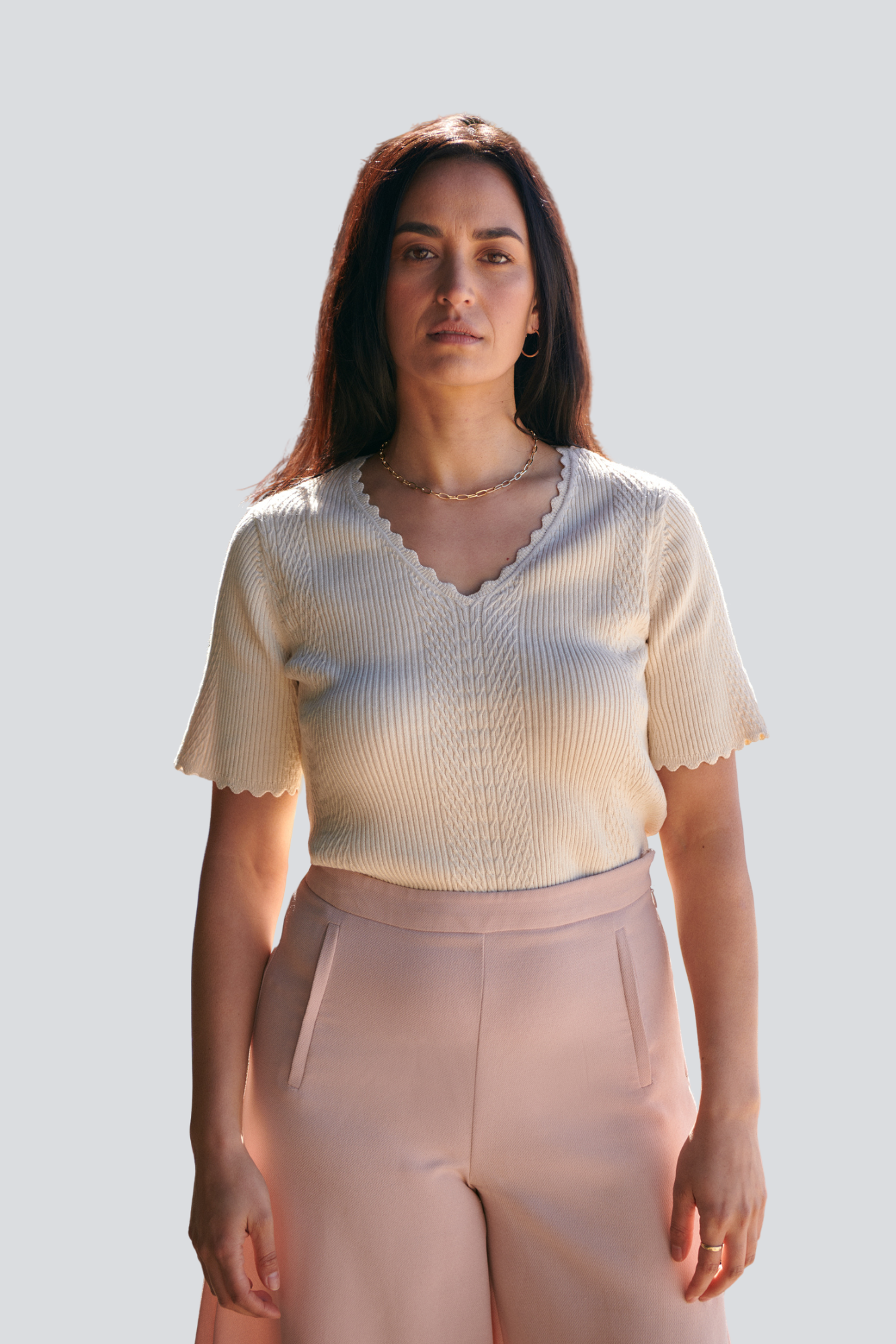 Ivory Scallop Knitted T-Shirt