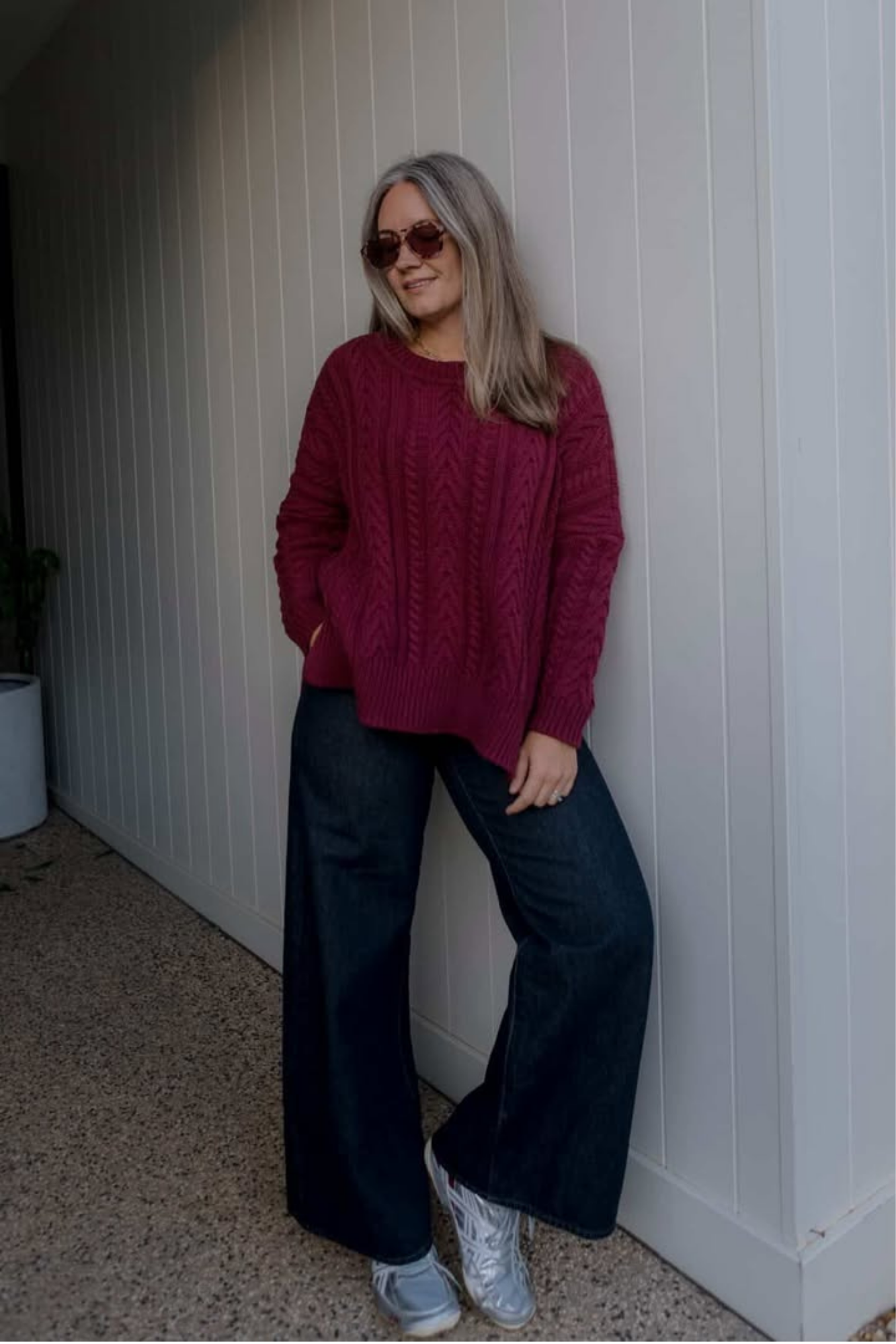Plum Soft Touch Cable Pullover
