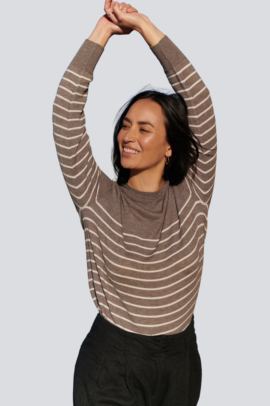 Toast/Oatmeal Stripe Fine Knit Pullover