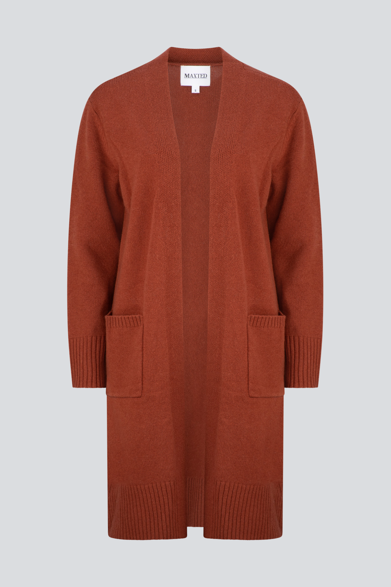 Rust Merino Long Line Cardigan