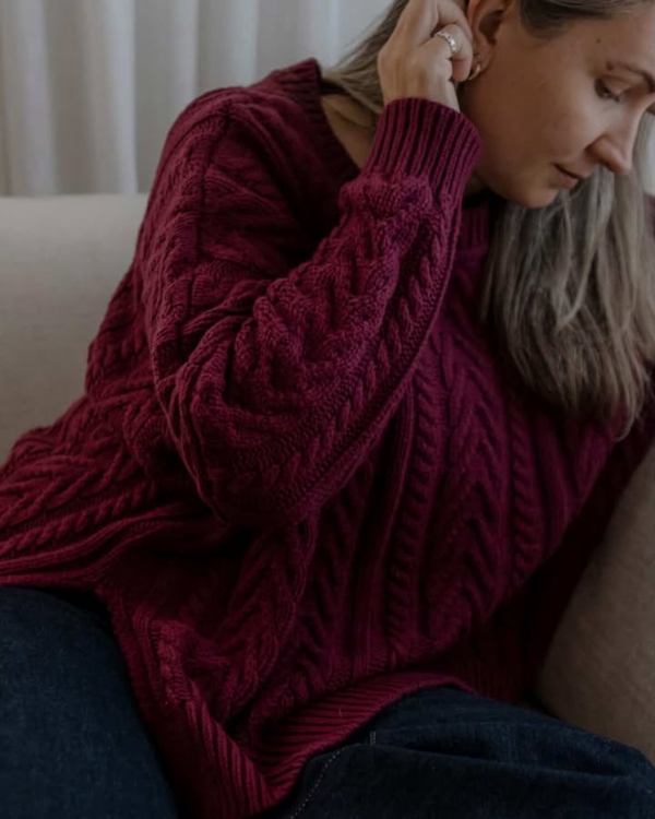 Plum Soft Touch Cable Pullover