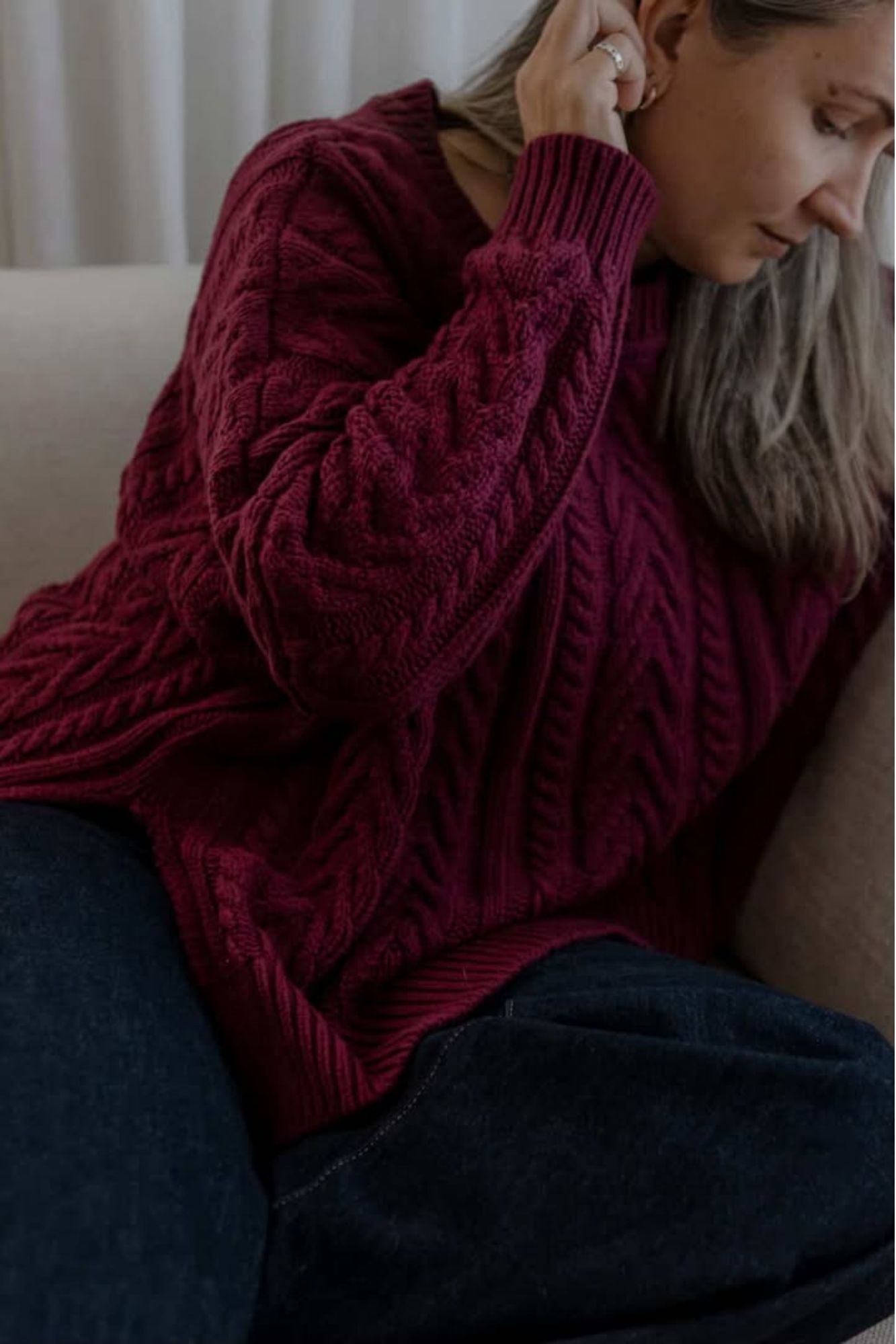 Plum Soft Touch Cable Pullover