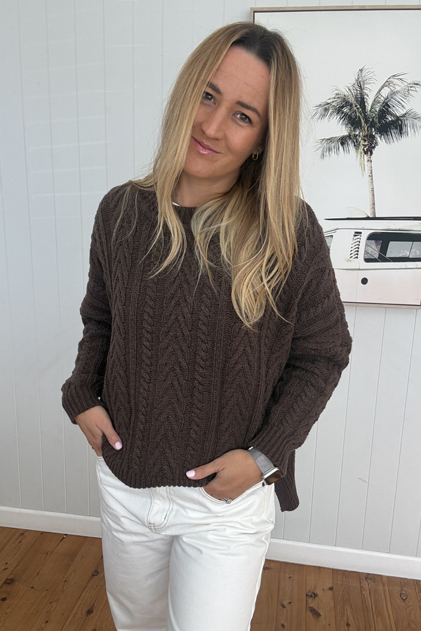 Chocolate Soft Touch Cable Pullover