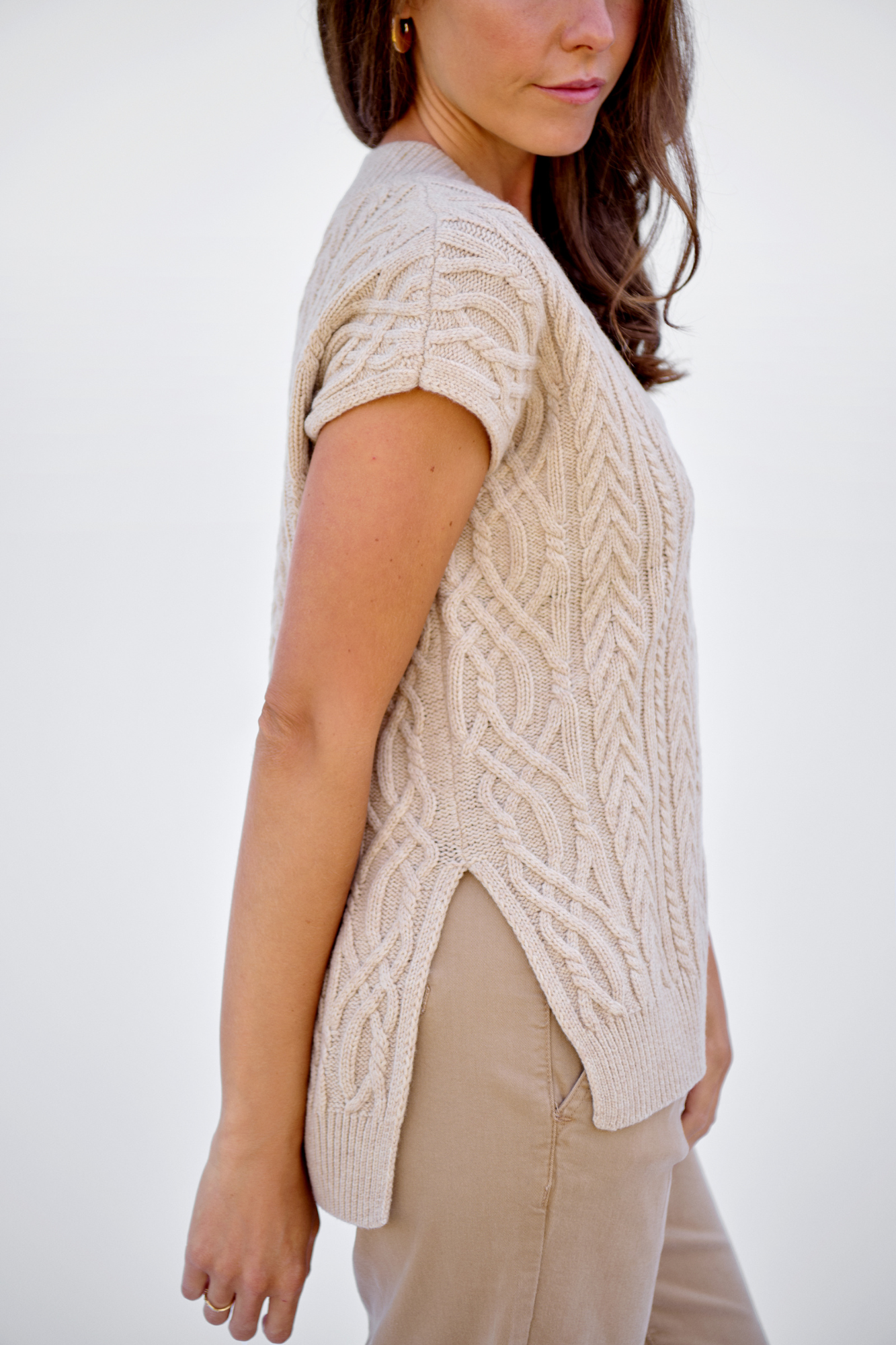 Pale Oat Merino Cable Vest