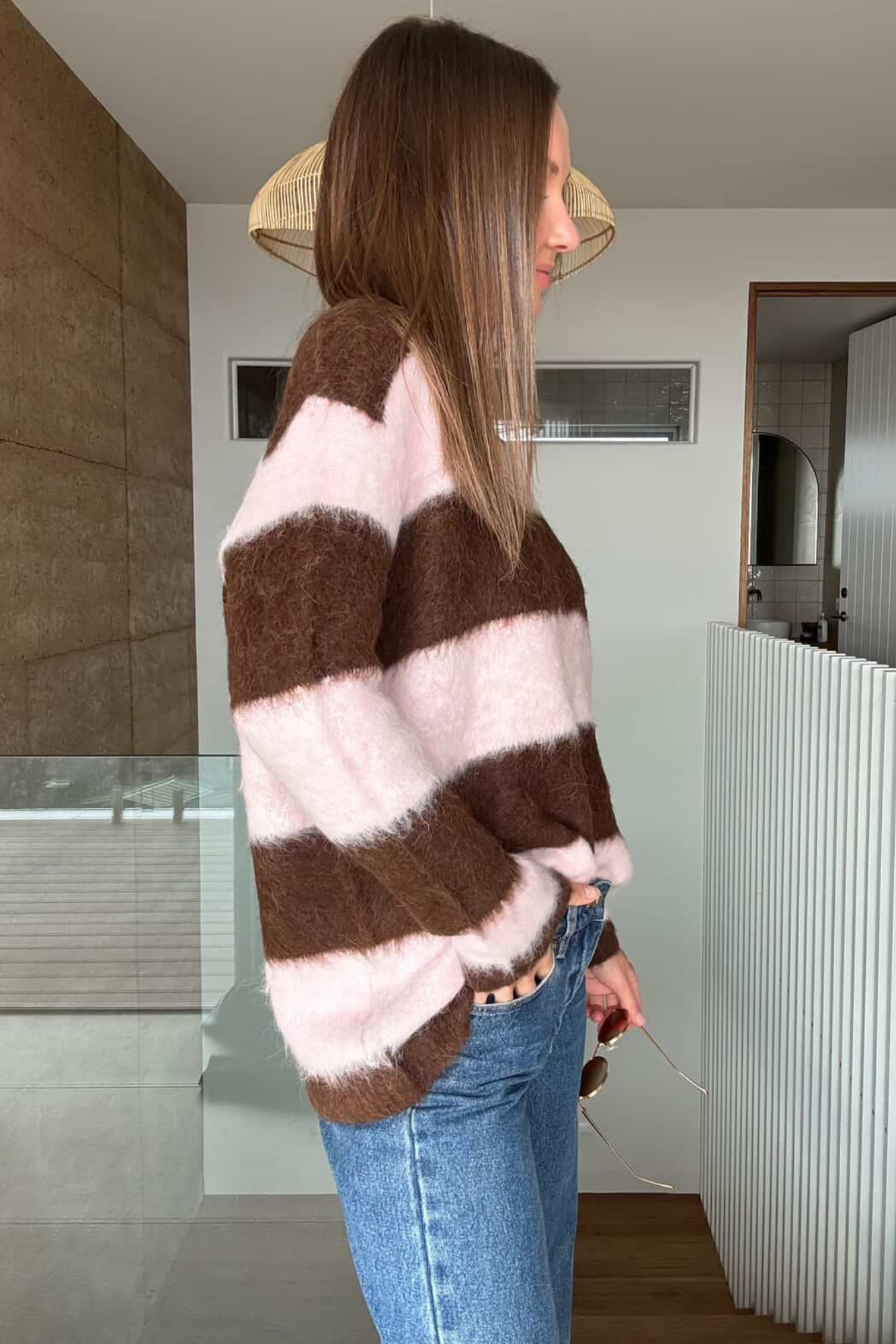 Chocolate/Pink Brushed Oversized pullover