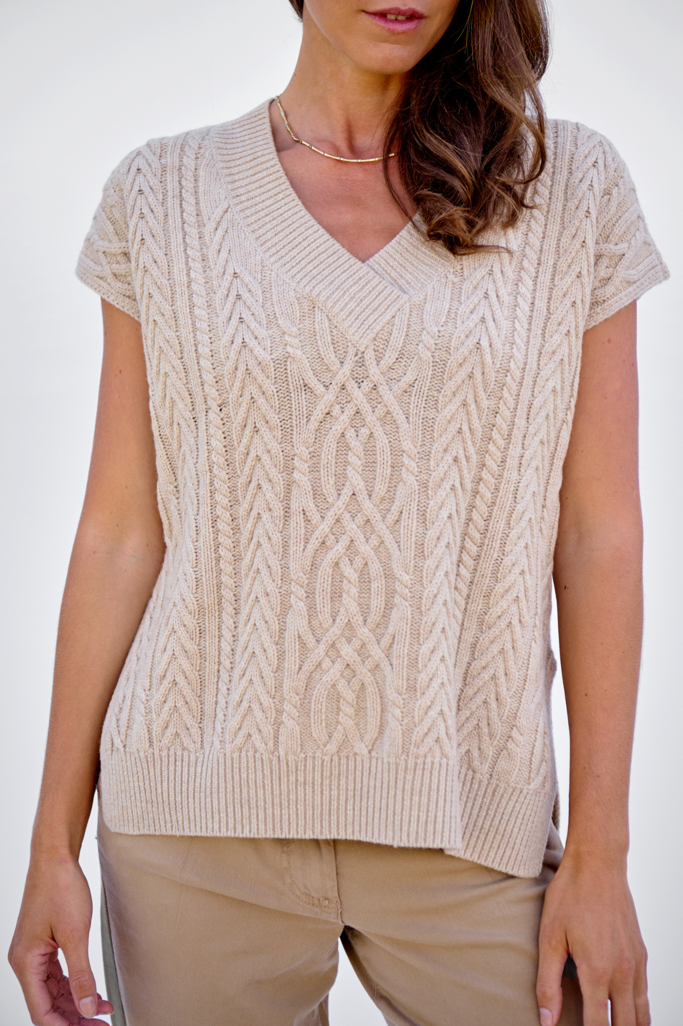 Pale Oat Merino Cable Vest