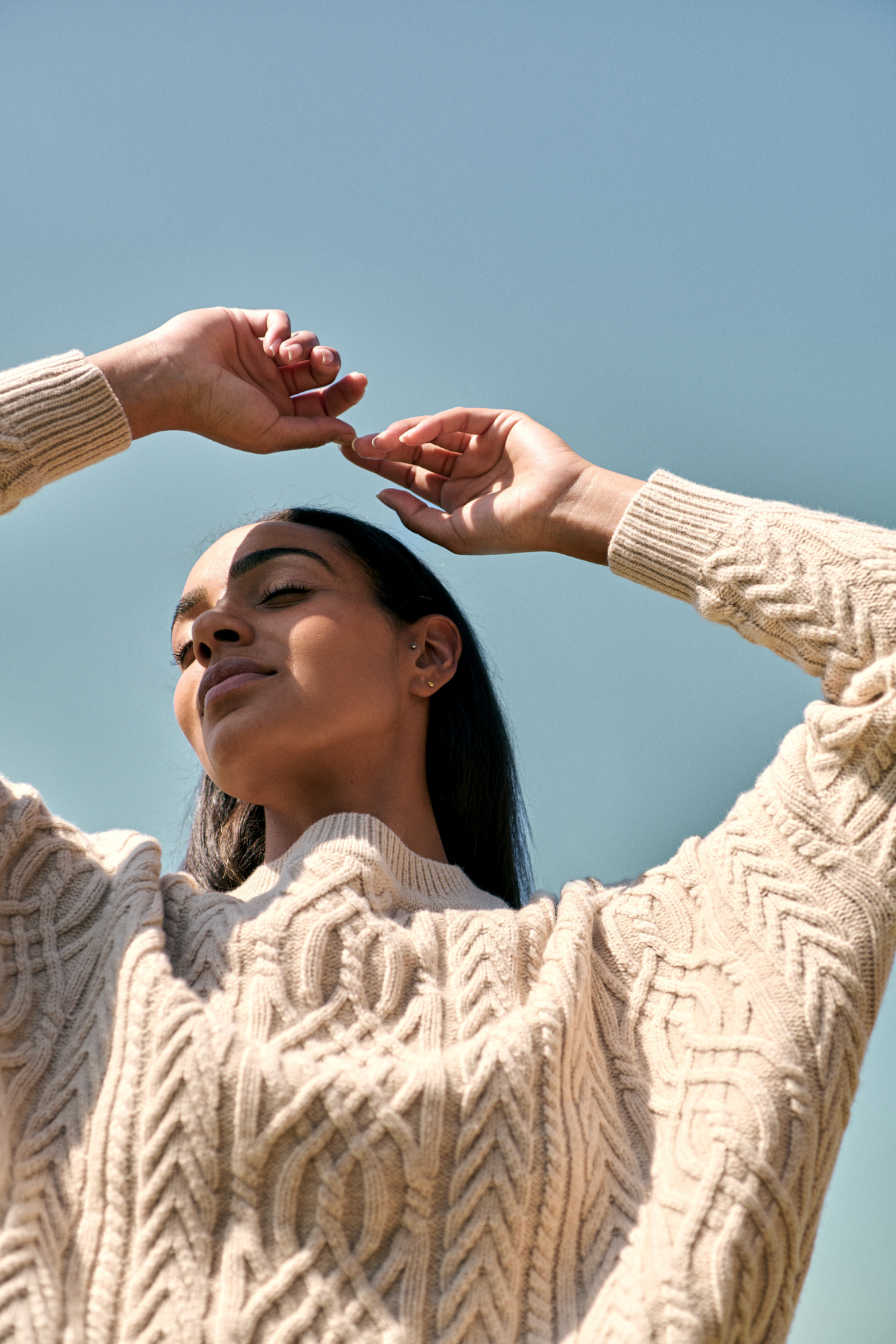 Pale Oat Merino Soft Touch Cable Pullover
