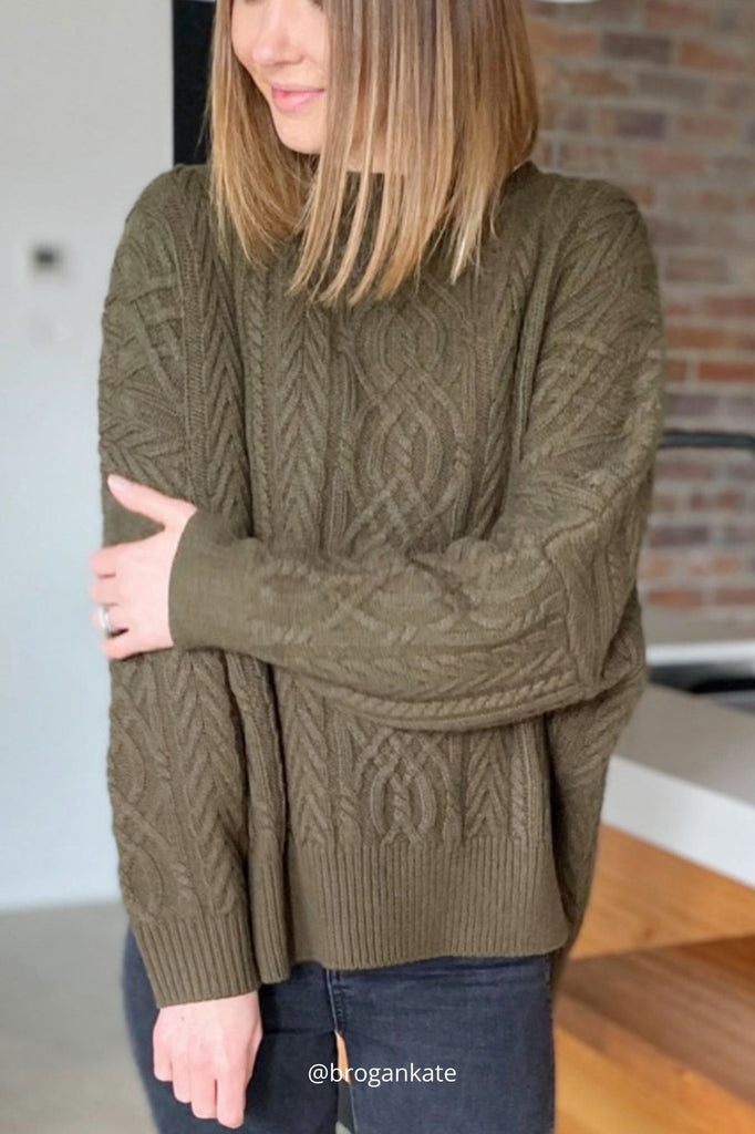 Merino Khaki Soft Touch Cable Pullover