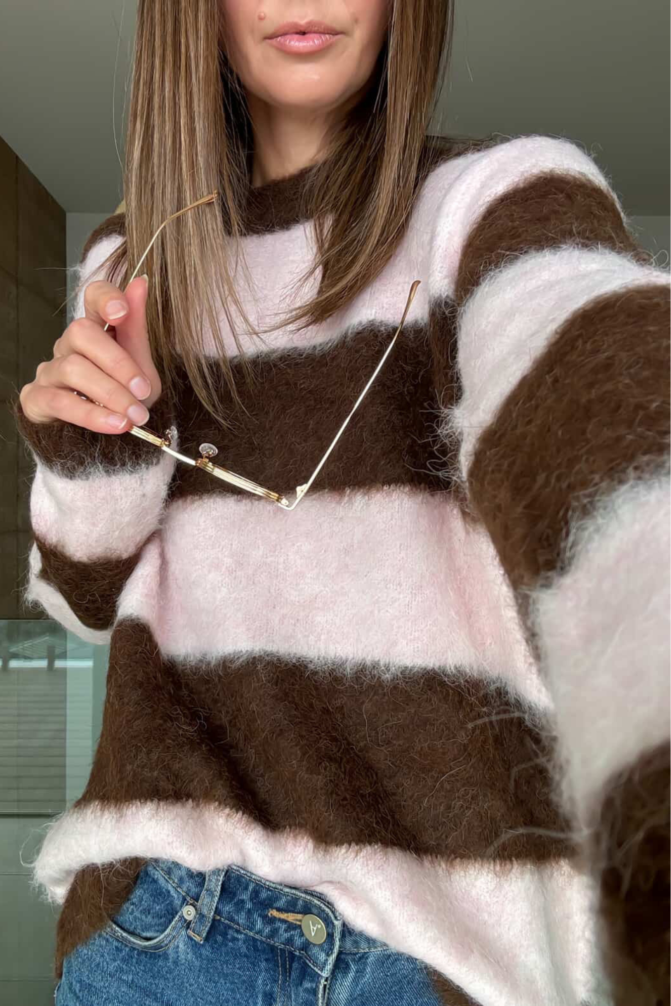 Chocolate/Pink Brushed Oversized pullover