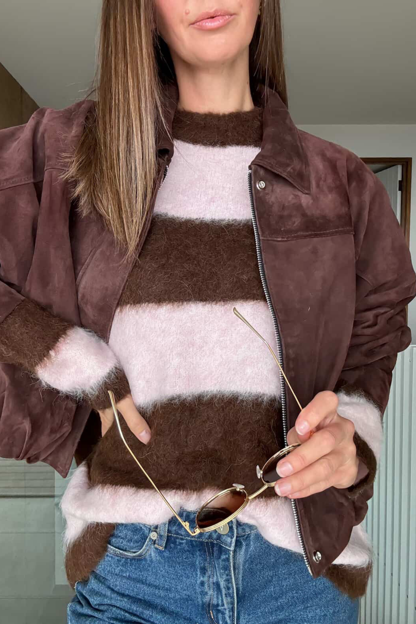 Chocolate/Pink Brushed Oversized pullover