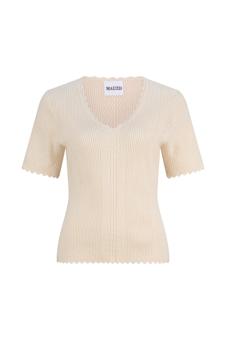 Ivory Scallop Knitted T-Shirt