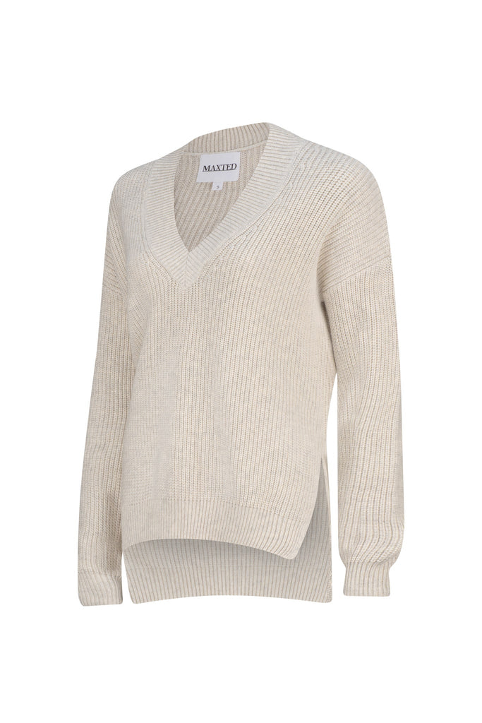 Pebble Twist V-neck Ribbed Pullover