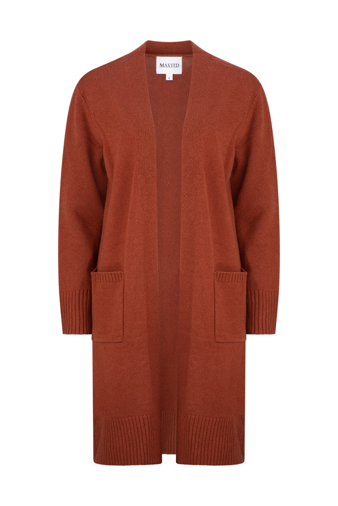 Rust Merino Long Line Cardigan