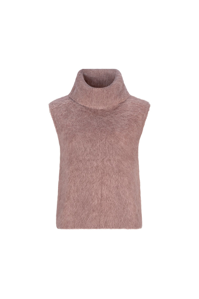 Oat Brushed Sleeveless Roll Neck