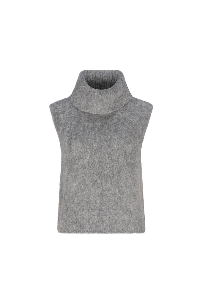 Charcoal Brushed Sleeveless Roll Neck