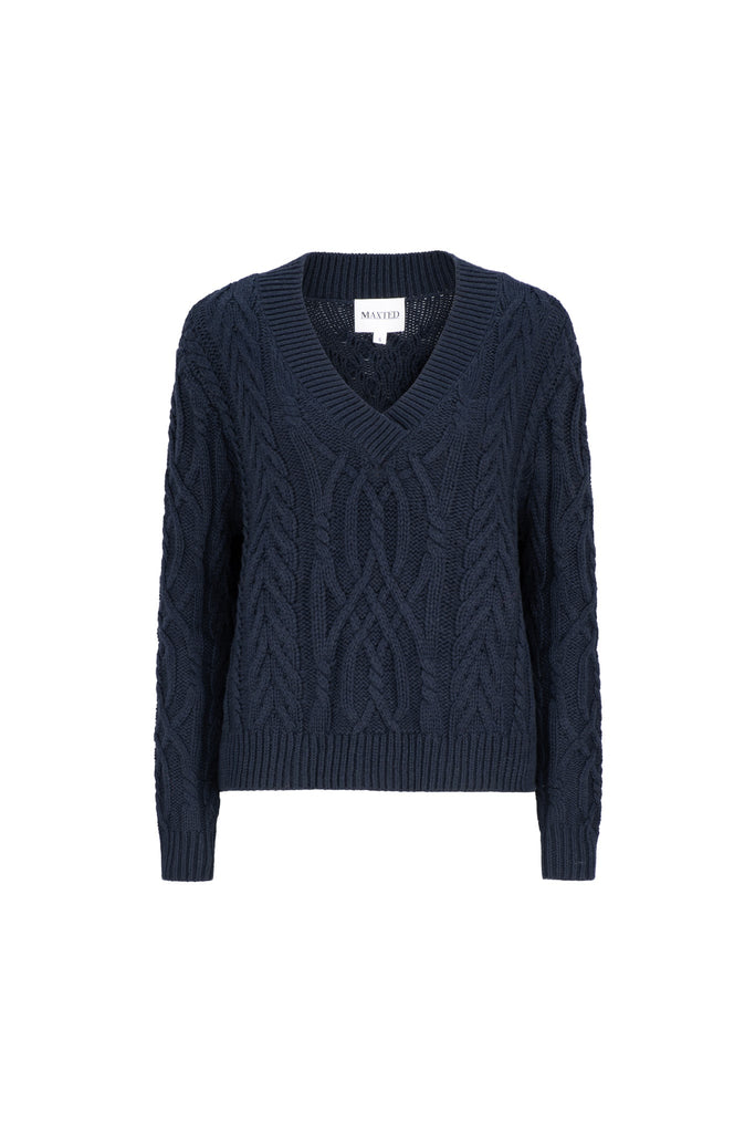 Navy V- Neck Cable