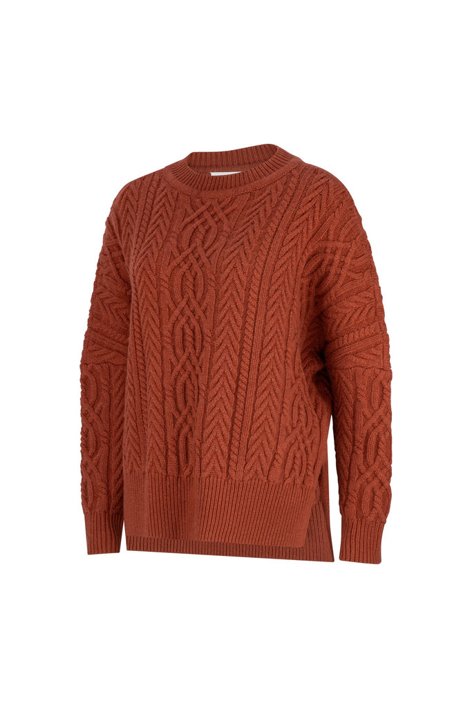 Merino Rust Soft Touch Cable Pullover