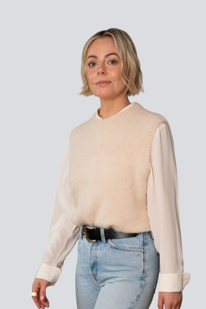 Pale Oat Brushed Crew Vest