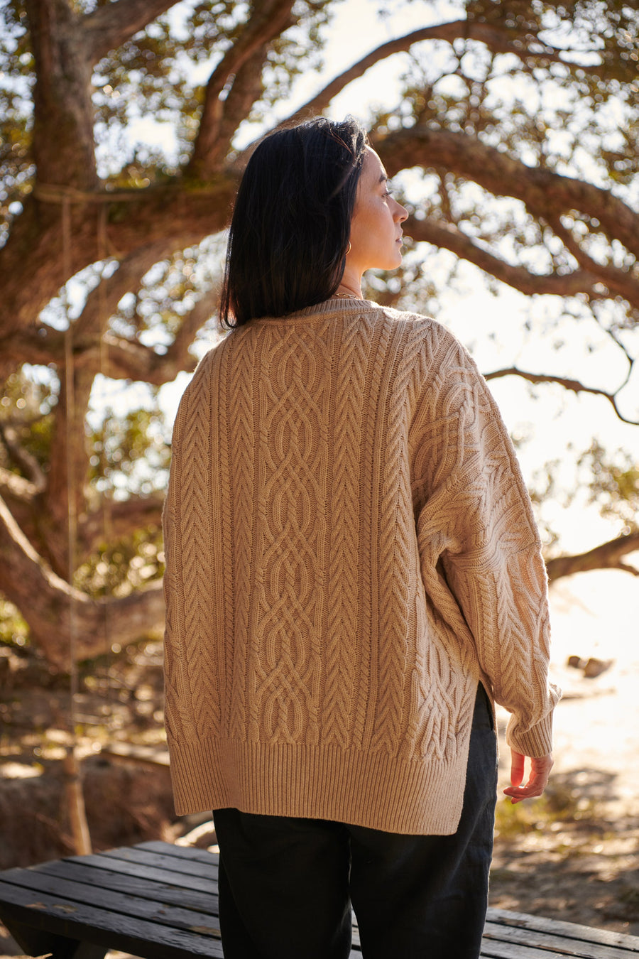 Merino Pale Oat Soft Touch Cable Pullover