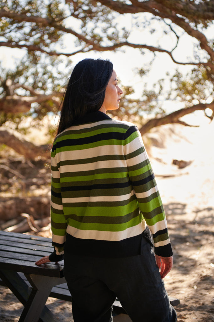 Green Stripe Knitted Rugby Shirt