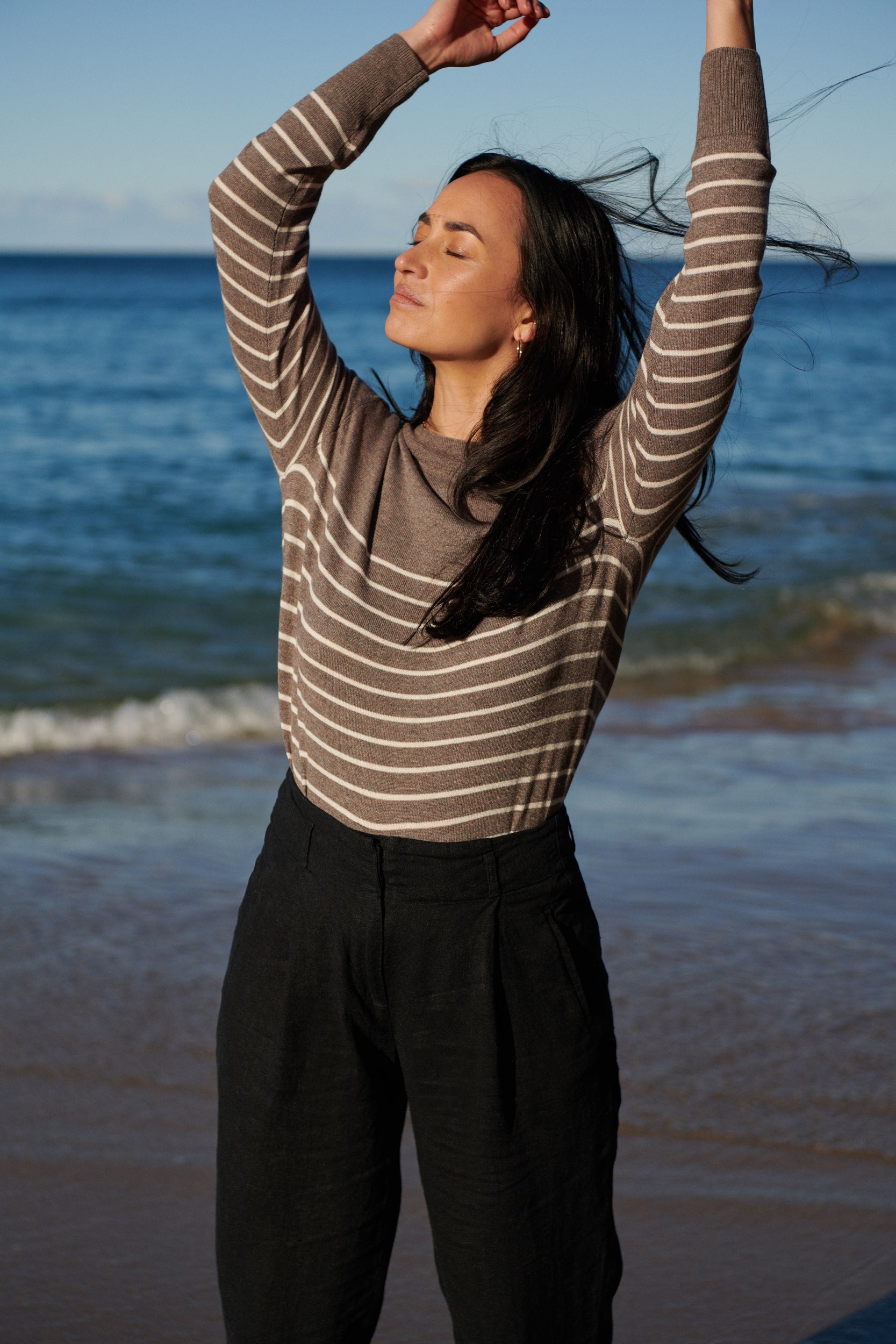 Toast/Oatmeal Stripe Fine Knit Pullover