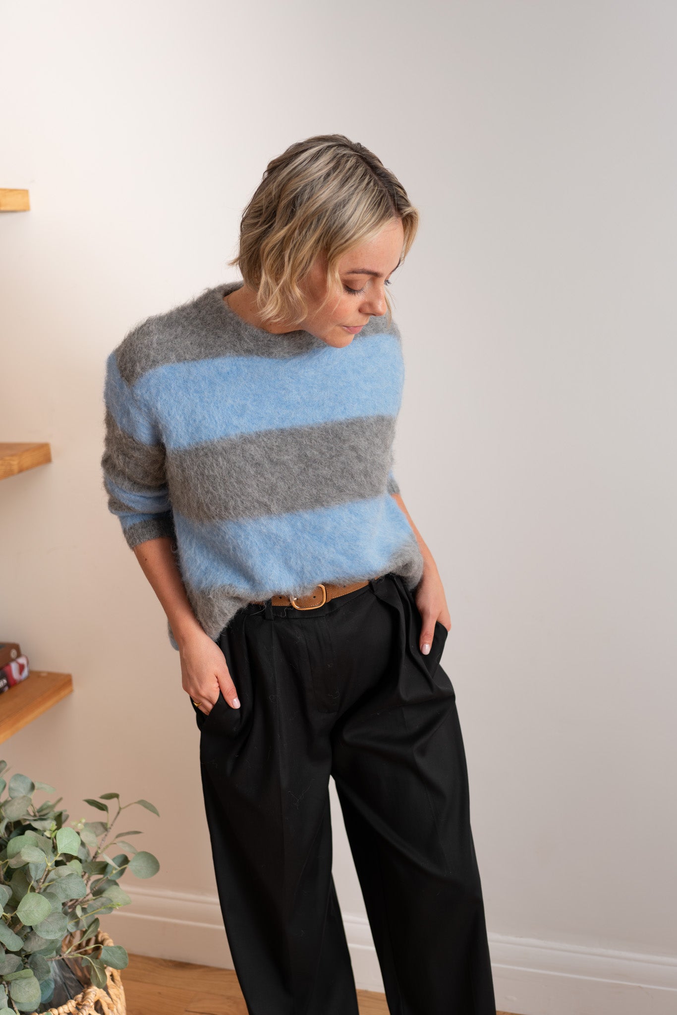 Charcoal/Blue Brushed Oversized pullover